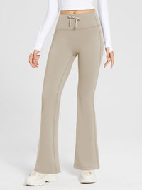 Damen Thermo Yogahose High Waist Flared Leggings Winter Fleece gefütterte Thermohose Drawstring Thermal Leggings