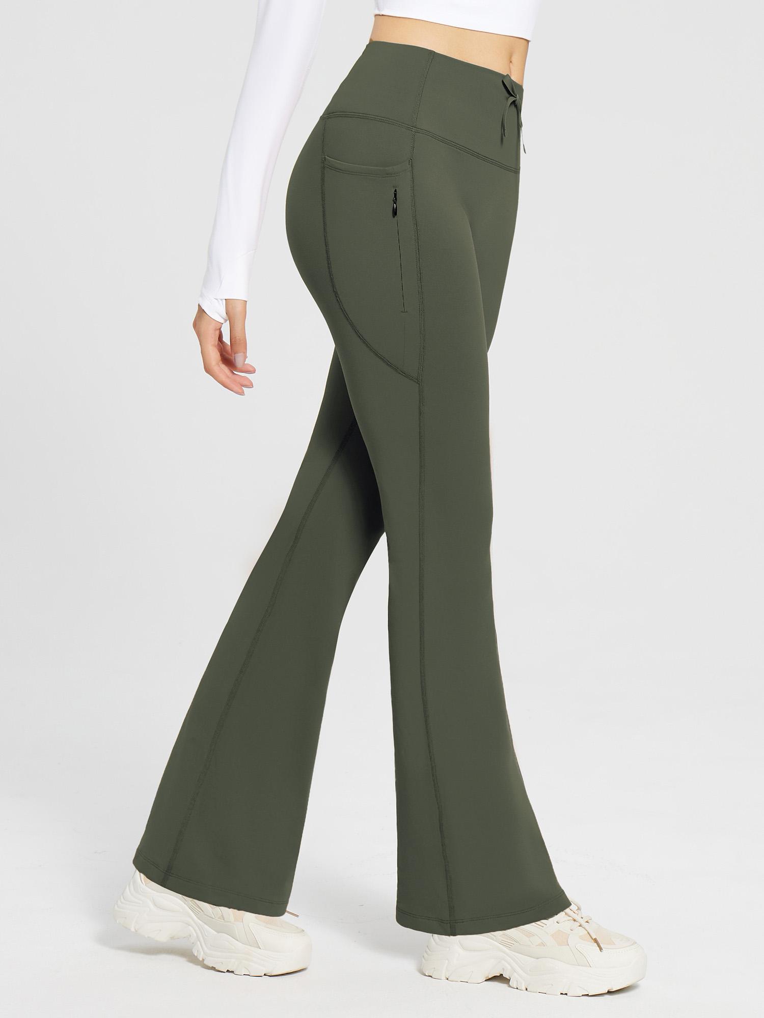 Damen Thermo Yogahose High Waist Flared Leggings Winter Fleece gefütterte Thermohose Drawstring Thermal Leggings