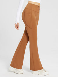 Damen Thermo Yogahose High Waist Flared Leggings Winter Fleece gefütterte Thermohose Drawstring Thermal Leggings