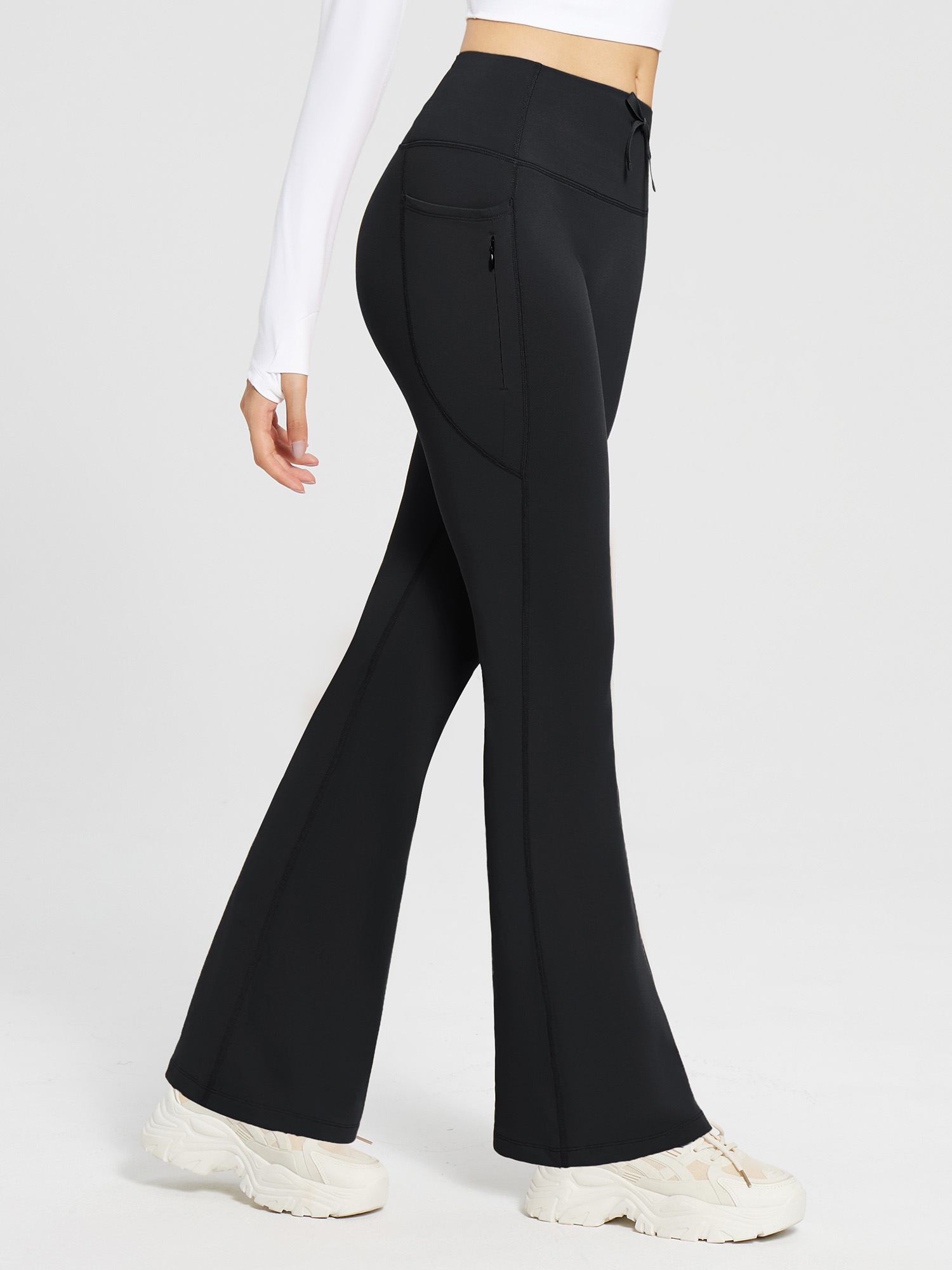 Damen Thermo Yogahose High Waist Flared Leggings Winter Fleece gefütterte Thermohose Drawstring Thermal Leggings