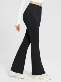 Damen Thermo Yogahose High Waist Flared Leggings Winter Fleece gefütterte Thermohose Drawstring Thermal Leggings