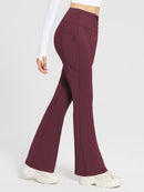 Damen Thermo Yogahose High Waist Flared Leggings Winter Fleece gefütterte Thermohose Drawstring Thermal Leggings