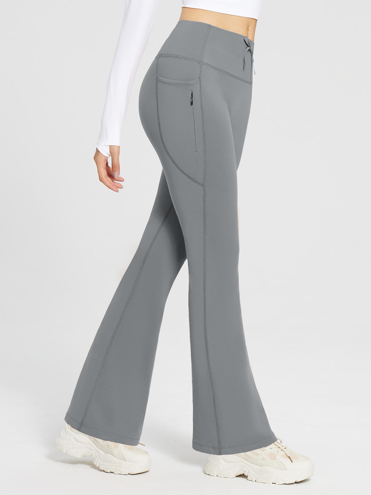 Damen Thermo Yogahose High Waist Flared Leggings Winter Fleece gefütterte Thermohose Drawstring Thermal Leggings