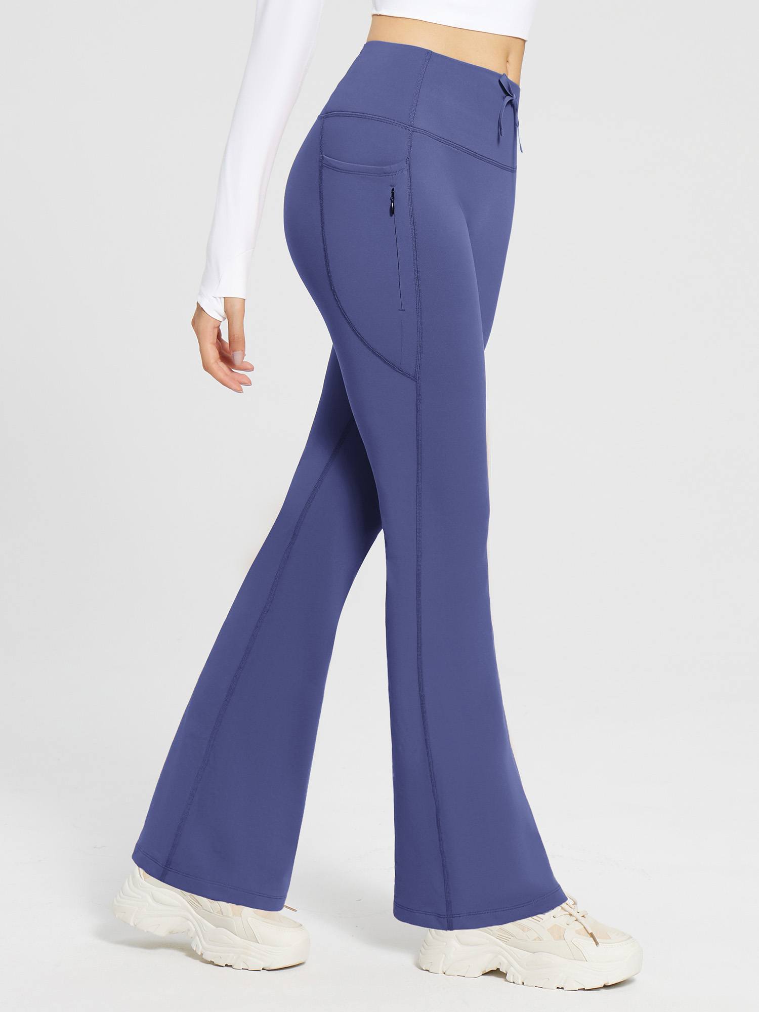 Damen Thermo Yogahose High Waist Flared Leggings Winter Fleece gefütterte Thermohose Drawstring Thermal Leggings