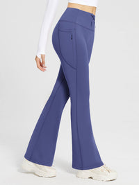 Damen Thermo Yogahose High Waist Flared Leggings Winter Fleece gefütterte Thermohose Drawstring Thermal Leggings