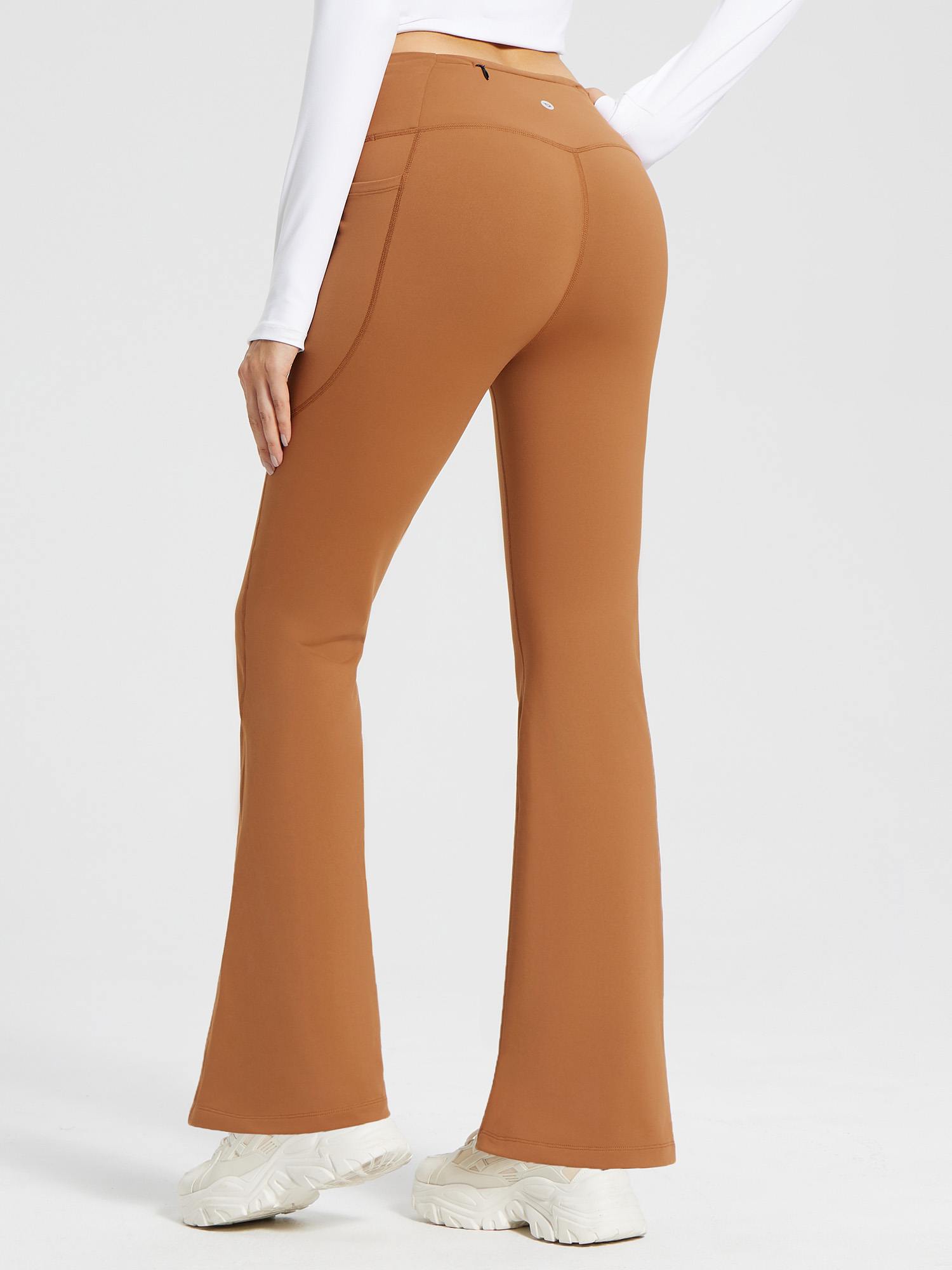 Damen Thermo Yogahose High Waist Flared Leggings Winter Fleece gefütterte Thermohose Drawstring Thermal Leggings