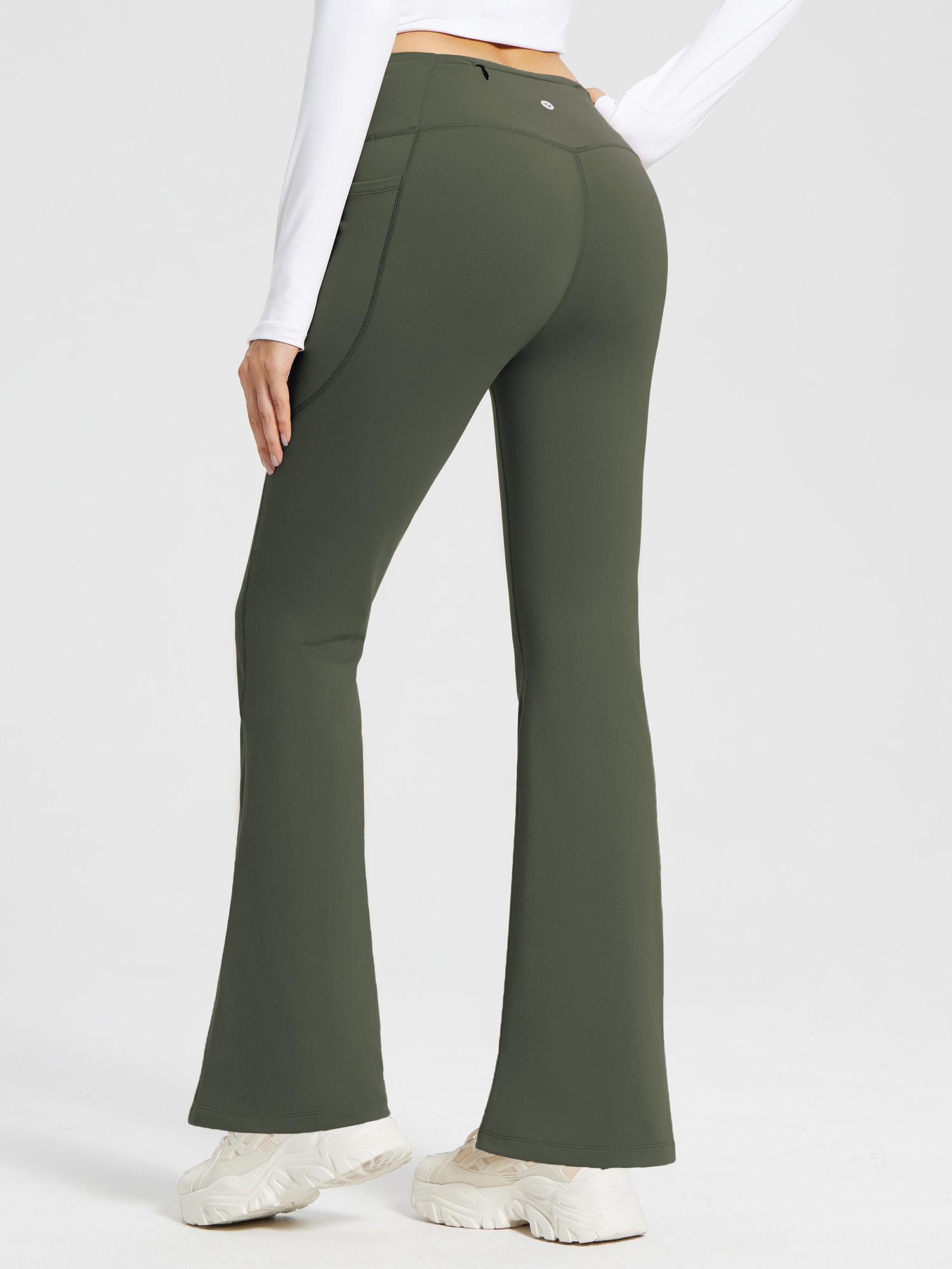 Damen Thermo Yogahose High Waist Flared Leggings Winter Fleece gefütterte Thermohose Drawstring Thermal Leggings