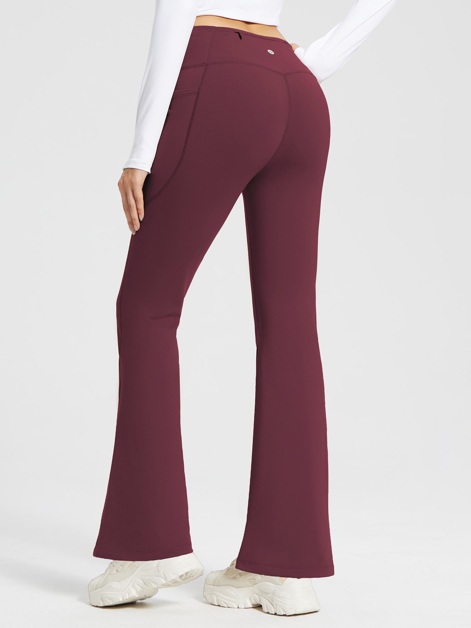 Damen Thermo Yogahose High Waist Flared Leggings Winter Fleece gefütterte Thermohose Drawstring Thermal Leggings