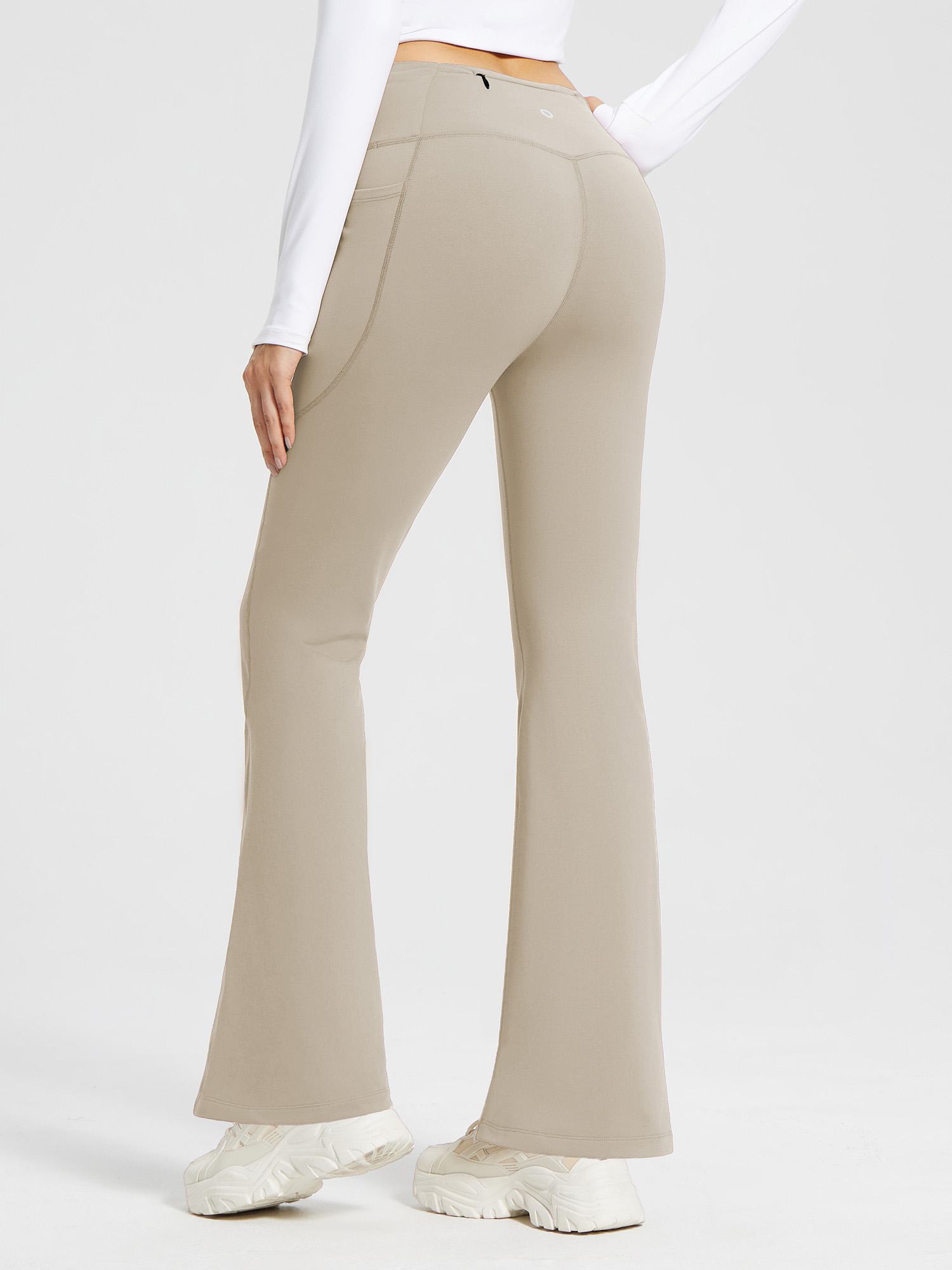 Damen Thermo Yogahose High Waist Flared Leggings Winter Fleece gefütterte Thermohose Drawstring Thermal Leggings