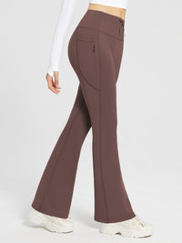 Damen Thermo Yogahose High Waist Flared Leggings Winter Fleece gefütterte Thermohose Drawstring Thermal Leggings