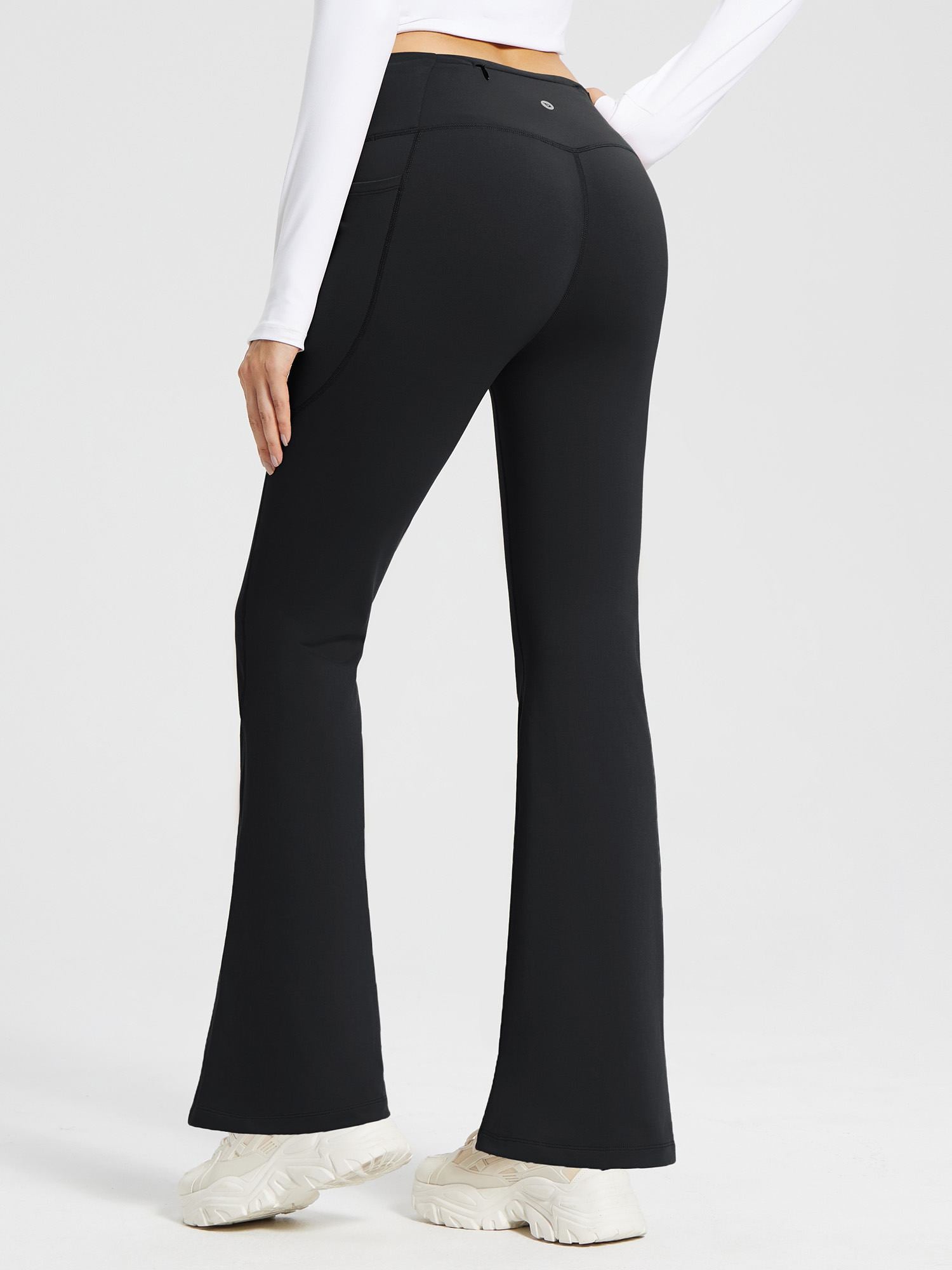 Damen Thermo Yogahose High Waist Flared Leggings Winter Fleece gefütterte Thermohose Drawstring Thermal Leggings