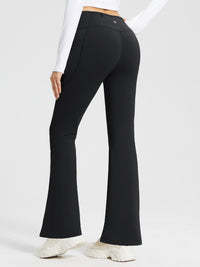 Damen Thermo Yogahose High Waist Flared Leggings Winter Fleece gefütterte Thermohose Drawstring Thermal Leggings