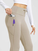 Damen Thermo Yogahose High Waist Flared Leggings Winter Fleece gefütterte Thermohose Drawstring Thermal Leggings