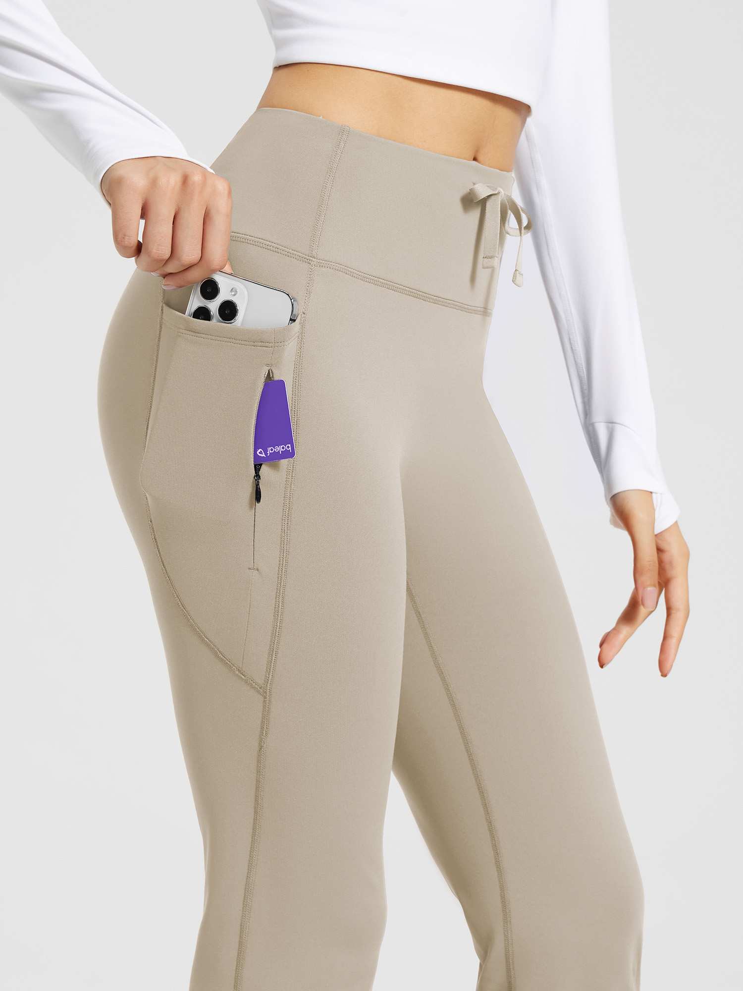 Damen Thermo Yogahose High Waist Flared Leggings Winter Fleece gefütterte Thermohose Drawstring Thermal Leggings