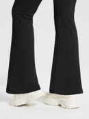 Damen Thermo Yogahose High Waist Flared Leggings Winter Fleece gefütterte Thermohose Drawstring Thermal Leggings