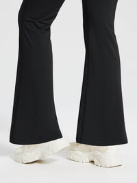 Damen Thermo Yogahose High Waist Flared Leggings Winter Fleece gefütterte Thermohose Drawstring Thermal Leggings