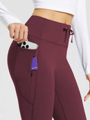 Damen Thermo Yogahose High Waist Flared Leggings Winter Fleece gefütterte Thermohose Drawstring Thermal Leggings