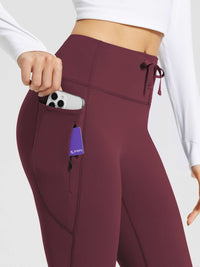 Damen Thermo Yogahose High Waist Flared Leggings Winter Fleece gefütterte Thermohose Drawstring Thermal Leggings