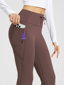 Damen Thermo Yogahose High Waist Flared Leggings Winter Fleece gefütterte Thermohose Drawstring Thermal Leggings