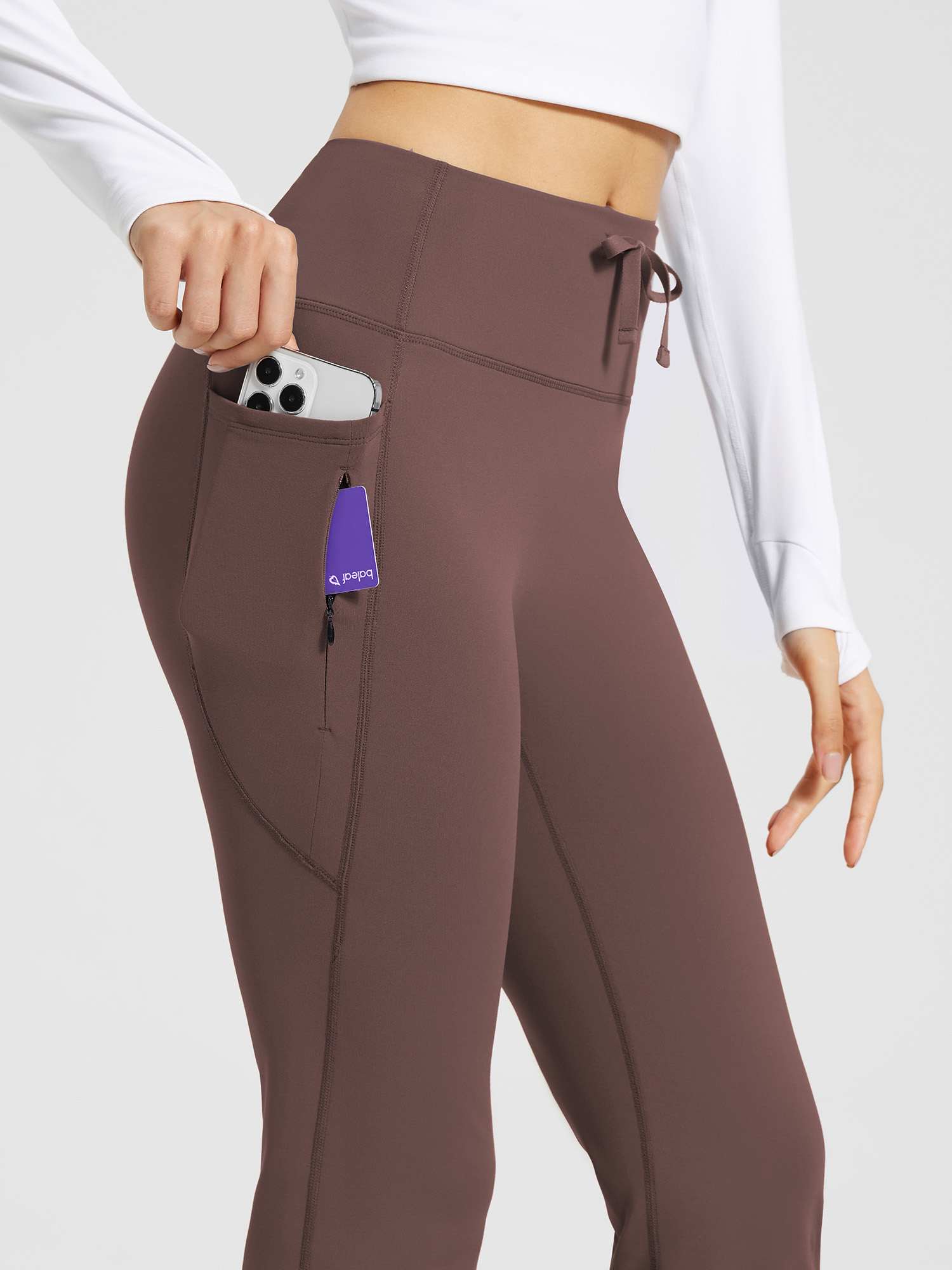 Damen Thermo Yogahose High Waist Flared Leggings Winter Fleece gefütterte Thermohose Drawstring Thermal Leggings