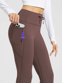 Damen Thermo Yogahose High Waist Flared Leggings Winter Fleece gefütterte Thermohose Drawstring Thermal Leggings