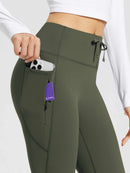 Damen Thermo Yogahose High Waist Flared Leggings Winter Fleece gefütterte Thermohose Drawstring Thermal Leggings