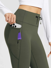 Damen Thermo Yogahose High Waist Flared Leggings Winter Fleece gefütterte Thermohose Drawstring Thermal Leggings