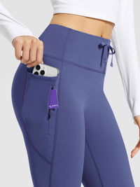 Damen Thermo Yogahose High Waist Flared Leggings Winter Fleece gefütterte Thermohose Drawstring Thermal Leggings