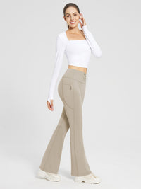 Damen Thermo Yogahose High Waist Flared Leggings Winter Fleece gefütterte Thermohose Drawstring Thermal Leggings