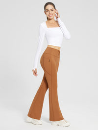 Damen Thermo Yogahose High Waist Flared Leggings Winter Fleece gefütterte Thermohose Drawstring Thermal Leggings