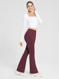 Damen Thermo Yogahose High Waist Flared Leggings Winter Fleece gefütterte Thermohose Drawstring Thermal Leggings