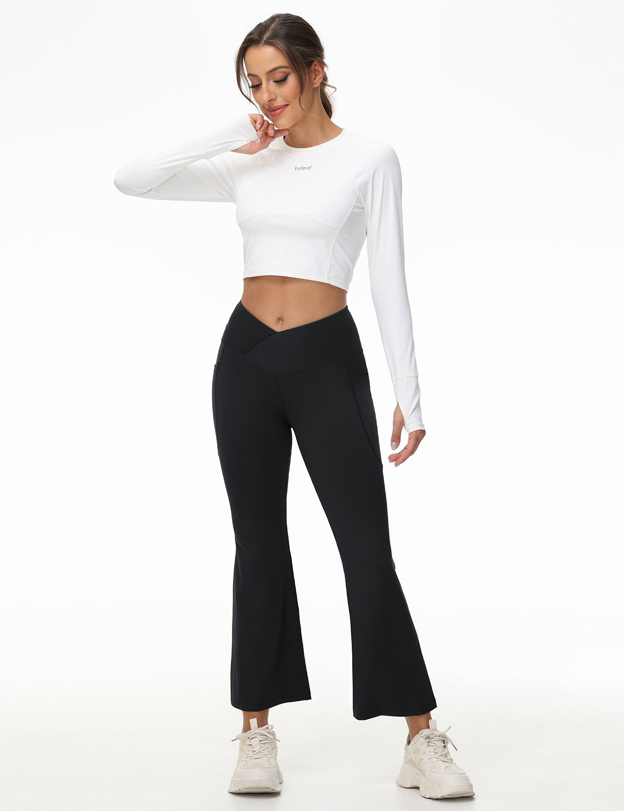 Damen-Yogahose mit hoher Taille und leicht ausgestelltem Bein