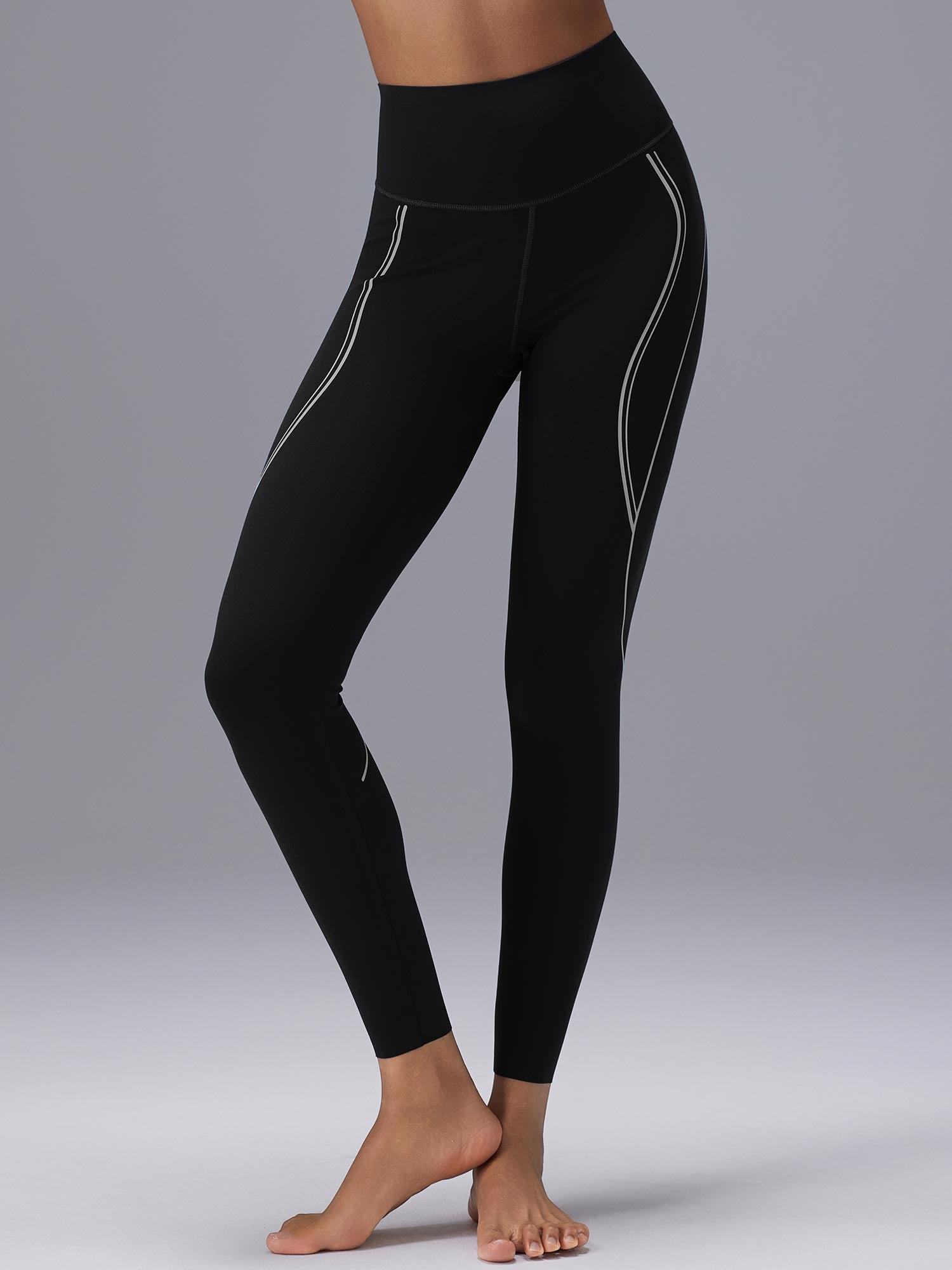 Freeleaf Gestreifte bedruckte Leggings mit hohem Bund 25"