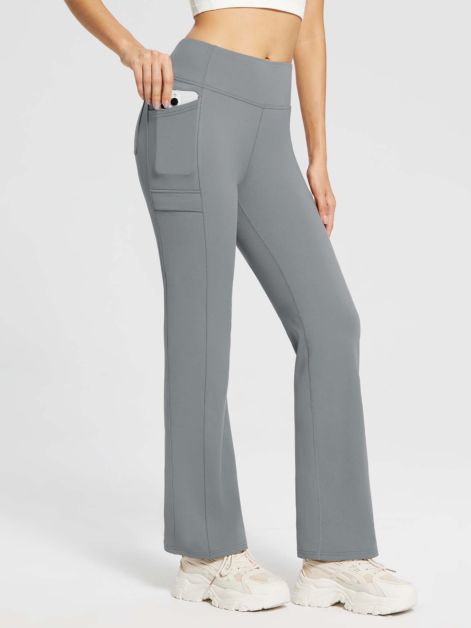 Yoga-Style-Leggings mit Fleecefutter hoher Taille und geradem Bein mit Taschen