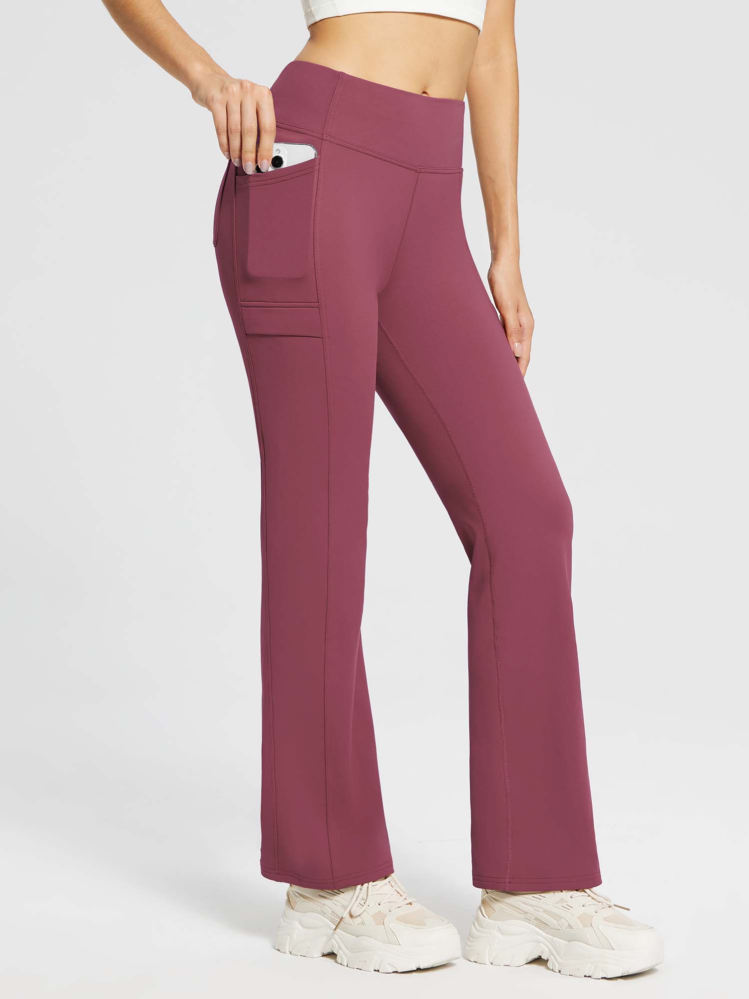 Yoga-Style-Leggings mit Fleecefutter hoher Taille und geradem Bein mit Taschen