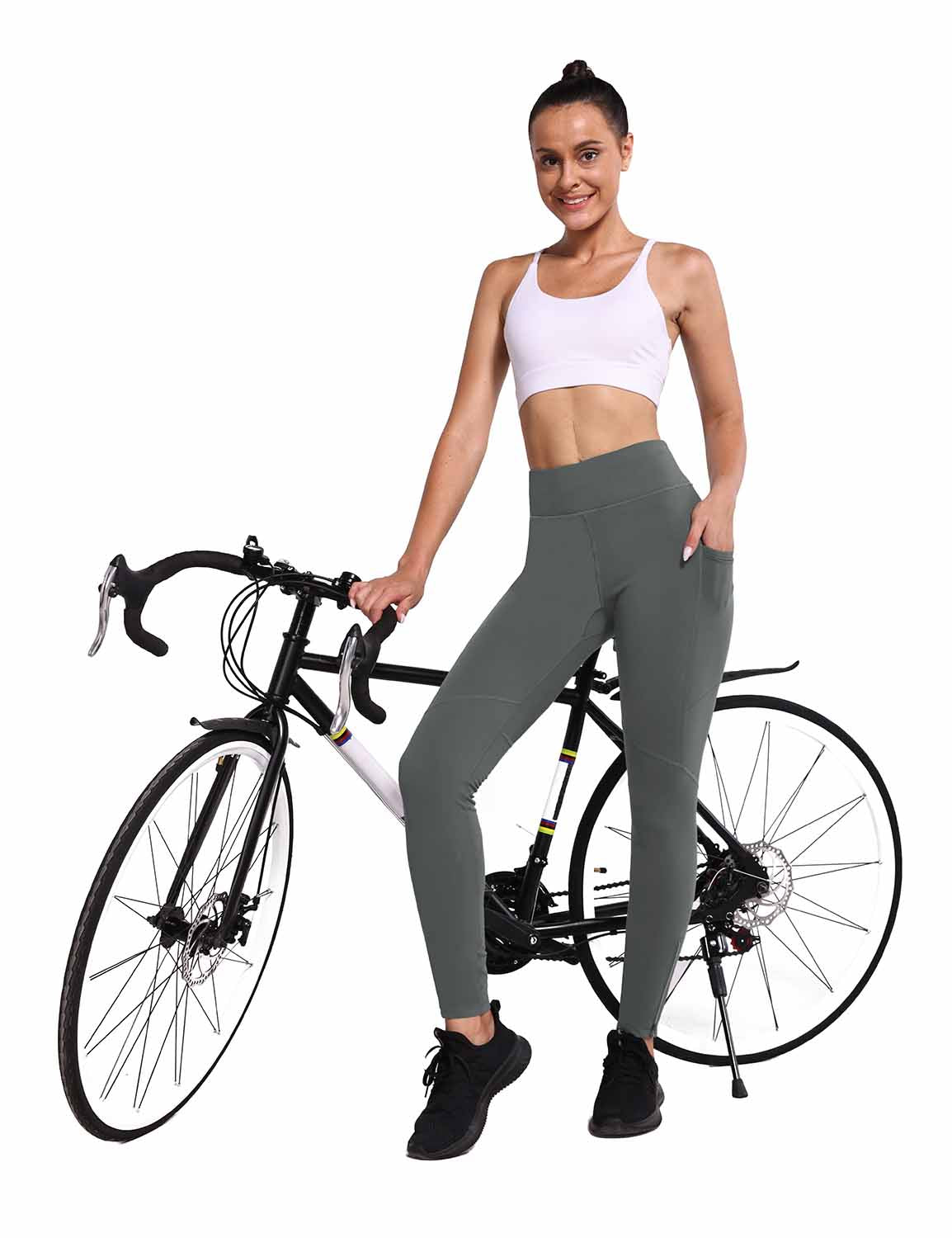 Damen Fahrradhose Lang mit Reißverschluss Warm Gefüttert Jogginghose Running Tights Thermo Laufhose
