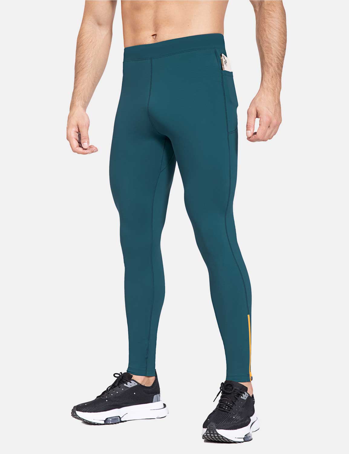 Herren Winter Kompressionshose Lang Wasserabweisend Thermo Laufhose Lauftights Sporthose mit Reißverschlusstasche