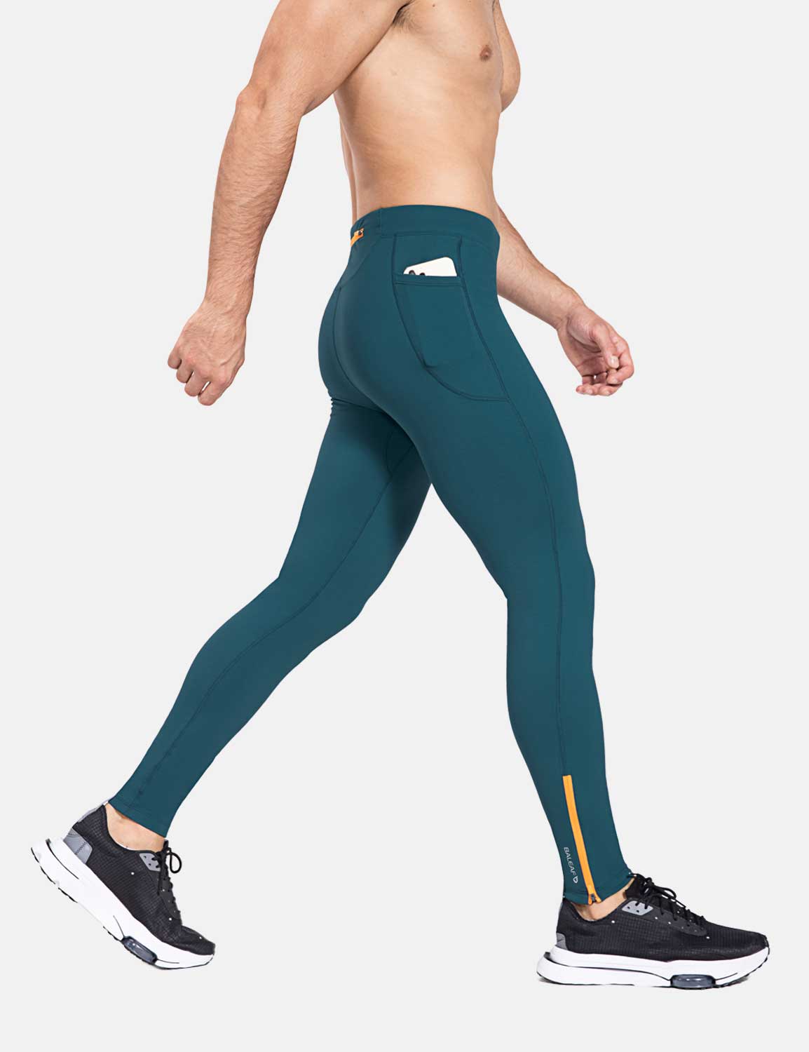Herren Winter Kompressionshose Lang Wasserabweisend Thermo Laufhose Lauftights Sporthose mit Reißverschlusstasche