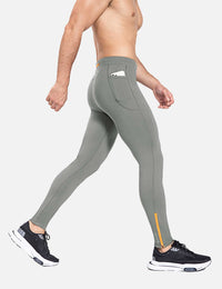 Herren Winter Kompressionshose Lang Wasserabweisend Thermo Laufhose Lauftights Sporthose mit Reißverschlusstasche