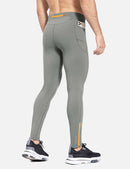 Herren Winter Kompressionshose Lang Wasserabweisend Thermo Laufhose Lauftights Sporthose mit Reißverschlusstasche