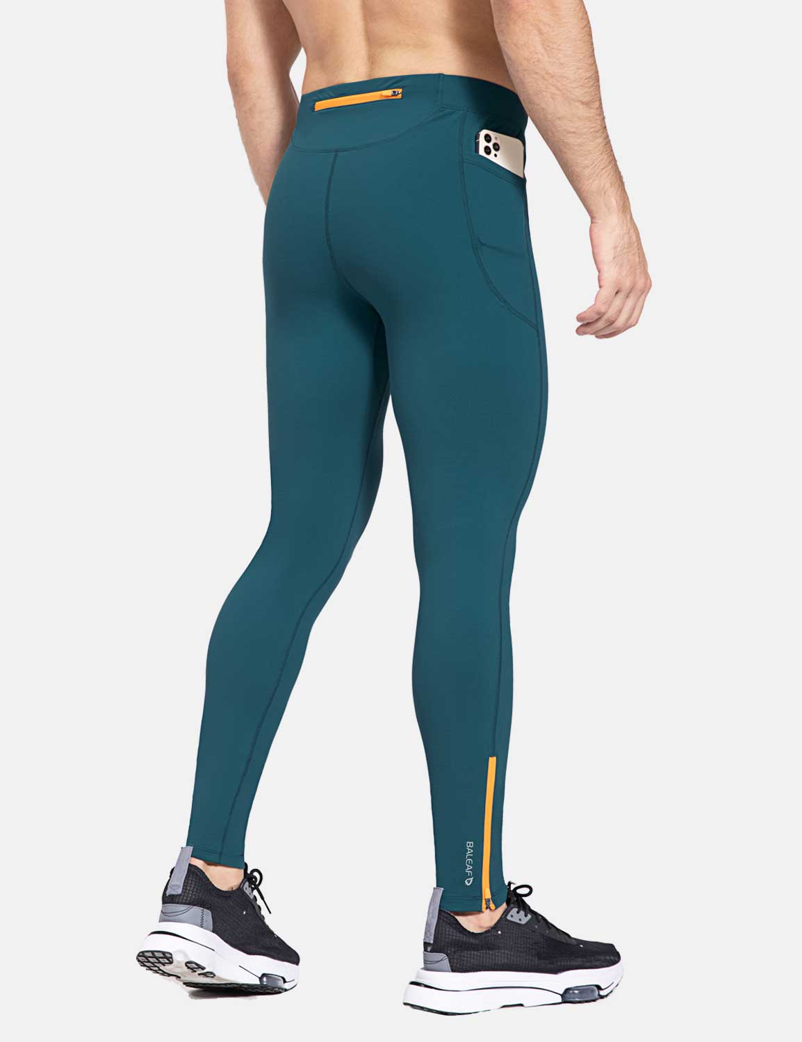 Herren Winter Kompressionshose Lang Wasserabweisend Thermo Laufhose Lauftights Sporthose mit Reißverschlusstasche