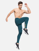 Herren Winter Kompressionshose Lang Wasserabweisend Thermo Laufhose Lauftights Sporthose mit Reißverschlusstasche
