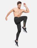 Herren Winter Kompressionshose Lang Wasserabweisend Thermo Laufhose Lauftights Sporthose mit Reißverschlusstasche