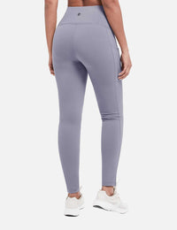 Damen Sport Leggings Winter Thermo Leggings wasserdichte Hohe Taille Fleece Gefütter Yogahose Blickdicht Slim Fit Wandern Laufhose mit Taschen