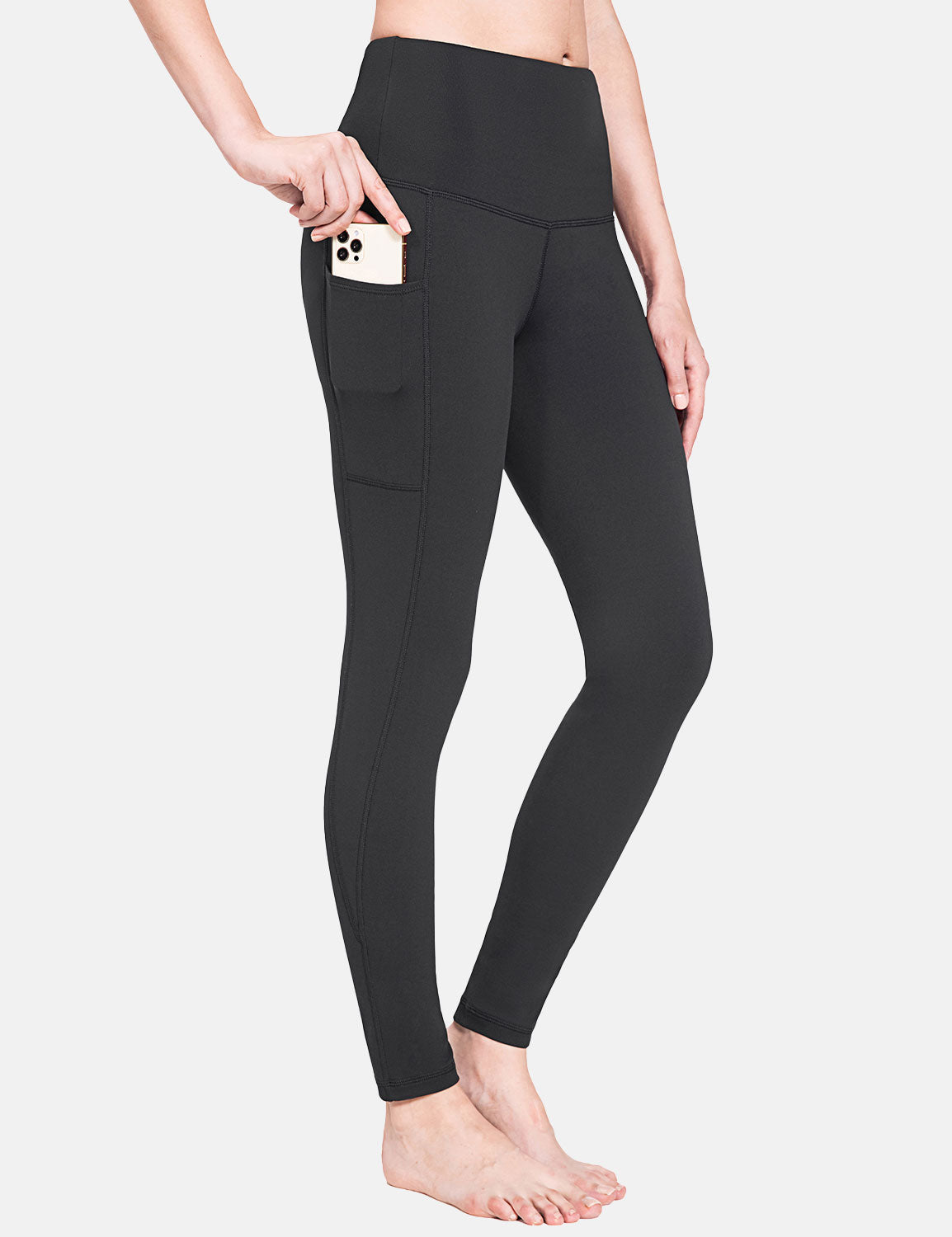 Damen Sport Leggings Winter Thermo Leggings wasserdichte Hohe Taille Fleece Gefütter Yogahose Blickdicht Slim Fit Wandern Laufhose mit Taschen