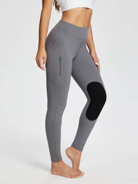 Damen Reithose Winter Reitleggings Kniebesatz wasserabwiesend Thermoleggings gefüttert mit Handytasche