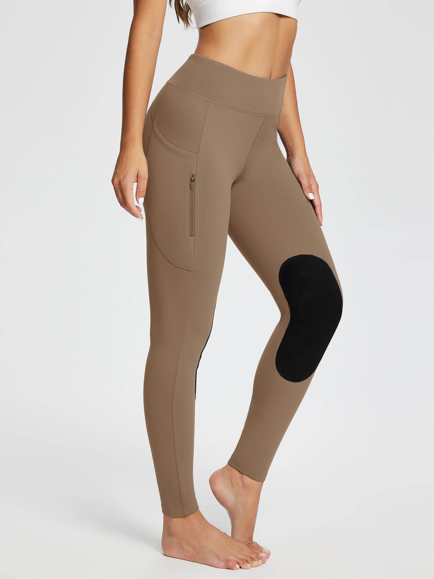 Damen Reithose Winter Reitleggings Kniebesatz wasserabwiesend Thermoleggings gefüttert mit Handytasche