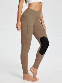 Damen Reithose Winter Reitleggings Kniebesatz wasserabwiesend Thermoleggings gefüttert mit Handytasche