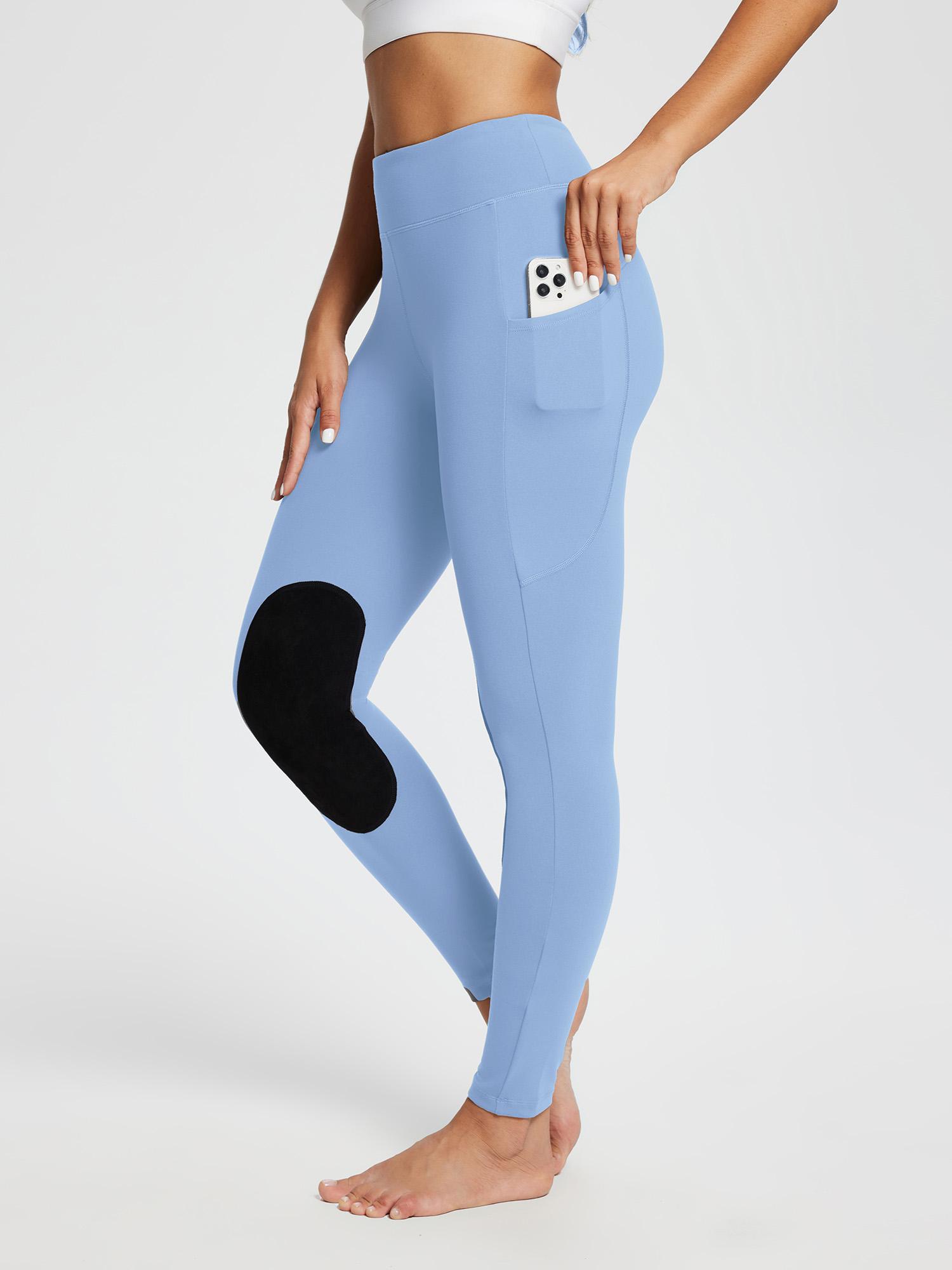 Damen Reithose Winter Reitleggings Kniebesatz wasserabwiesend Thermoleggings gefüttert mit Handytasche