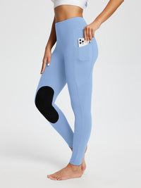 Damen Reithose Winter Reitleggings Kniebesatz wasserabwiesend Thermoleggings gefüttert mit Handytasche
